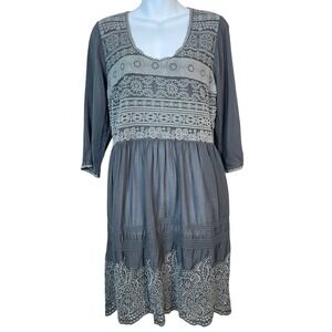 Johnny Was Gray‎ Embroidered Casual Dress Size Medium NEW